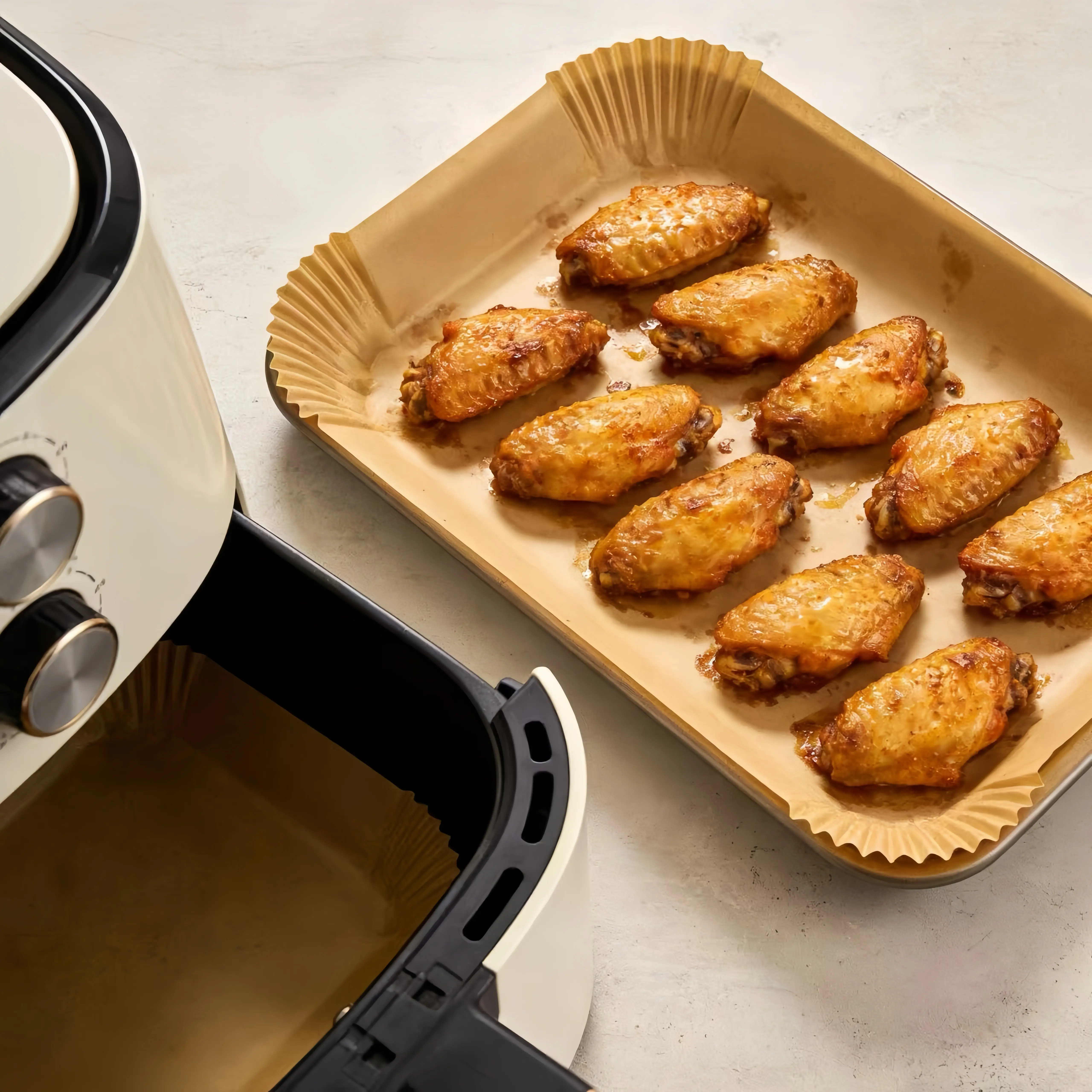 Rectangular Eco-Friendly Degradable Air Fryer Baking Liners - Baking Tools Paper Pad, 125 Pcs Waterproof Heavy-Duty Greaseproof Non-Stick Anti-Fouling Single Sheets, Heat-Resistant Long-Size Tray Base Liners for Family Dual Fryer Use