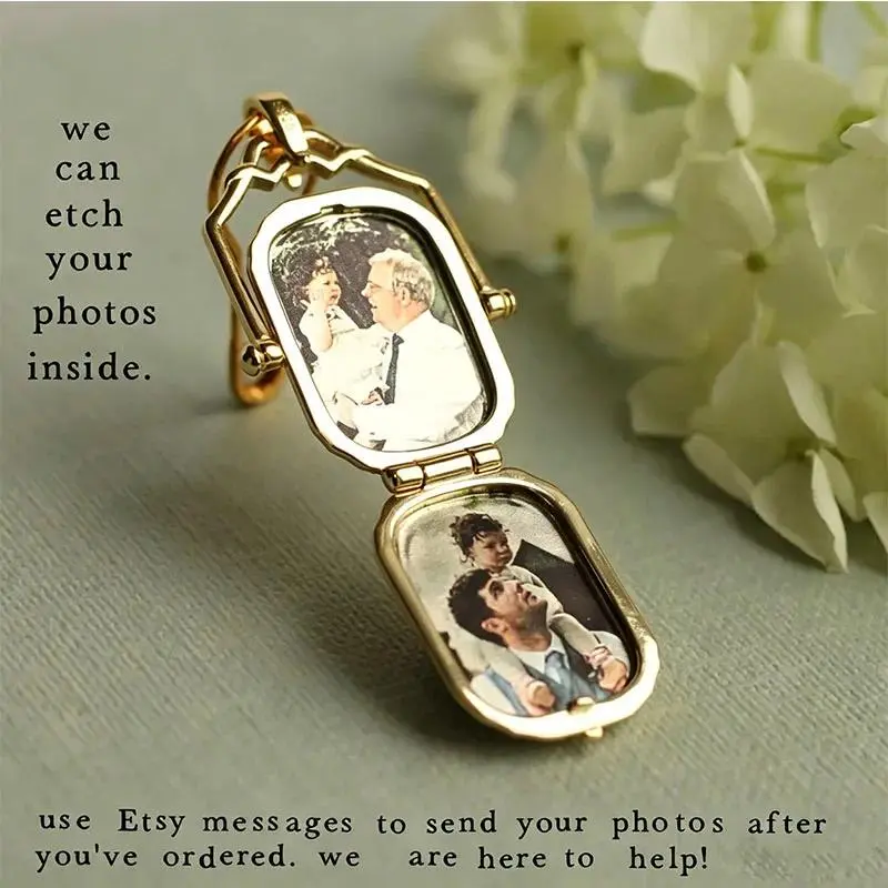 Personalized Engraved Photo Locket Necklace Vintage Swivel Photo Necklace with Custom 2 Photos for Women Memorial Jewelry Gift
