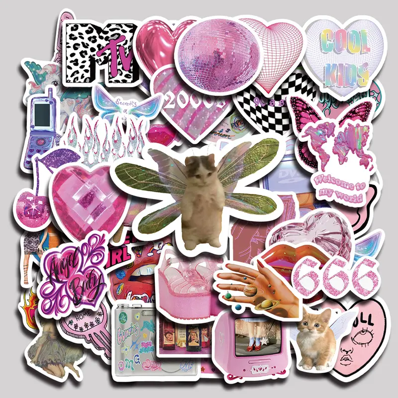 58PCS Y2K vaporwave Aesthetic Vinyl Stickers Pack for Laptop Water Bottle Phone Case Skateboard Journal Scrapbook DIY Decoration