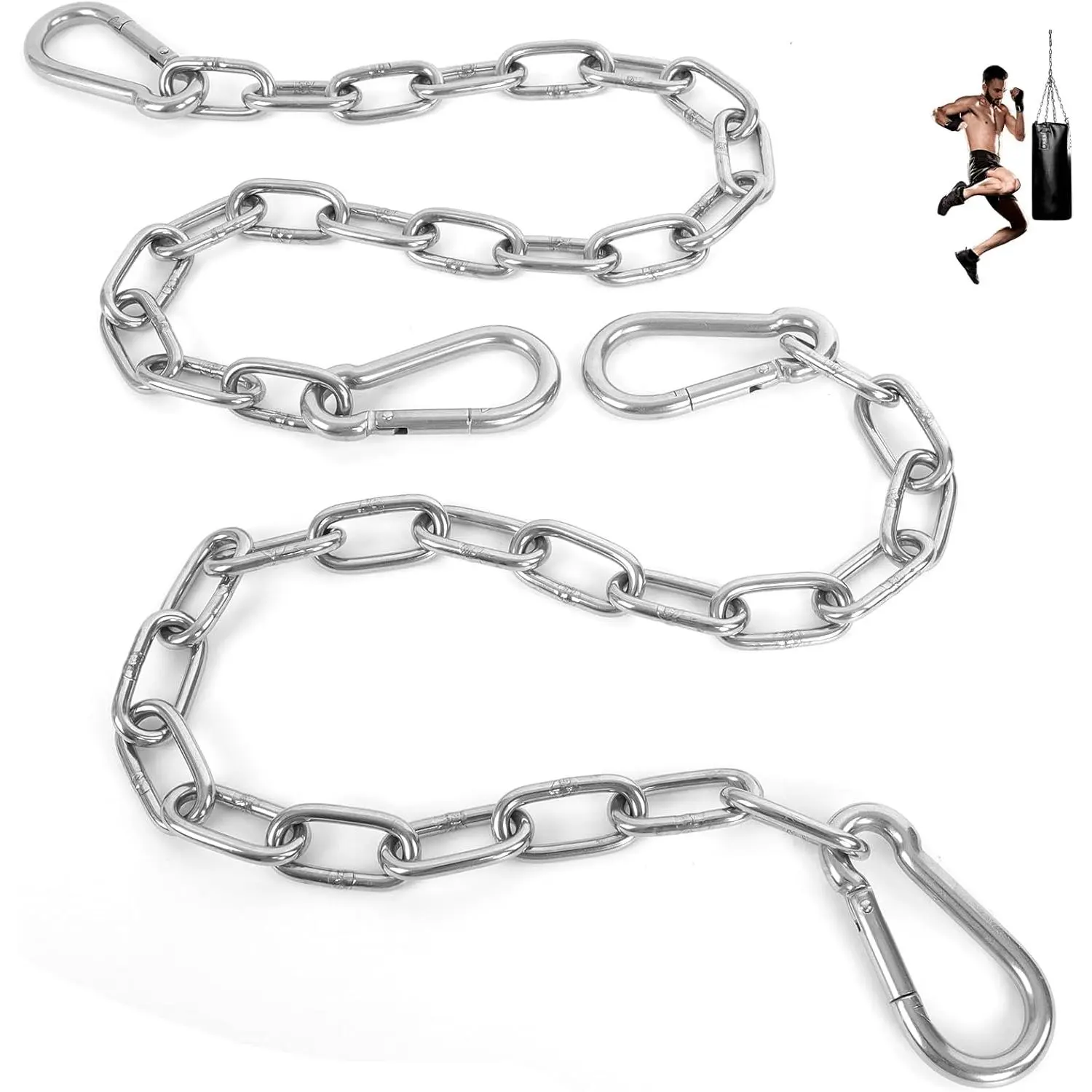 2 Pack 30 Inch Heavy Duty Chains, 1/5 Inch Thick Steel  Chain with Spring Snap, Easy to Install Chain Extender for Punching Boxing Bag, Hammock, Porch Yoga Trapeze Swing, , 440LB