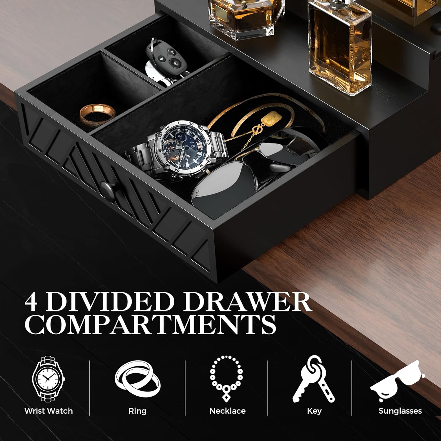 Cologne Organizer for Men, 4 Tier Perfume Organizer with Felt Lining Drawer and Compartment, Cologne Stand for Watch , Black Cologne Perfume Display Holder, Gifts for Men Cologne Organizer for Men, 4 Tier Perfume Organizer with Felt Lining Drawer and Compartment, Cologne Stand for Watch , Black Cologne Perfume Display Holder, Gifts for Men