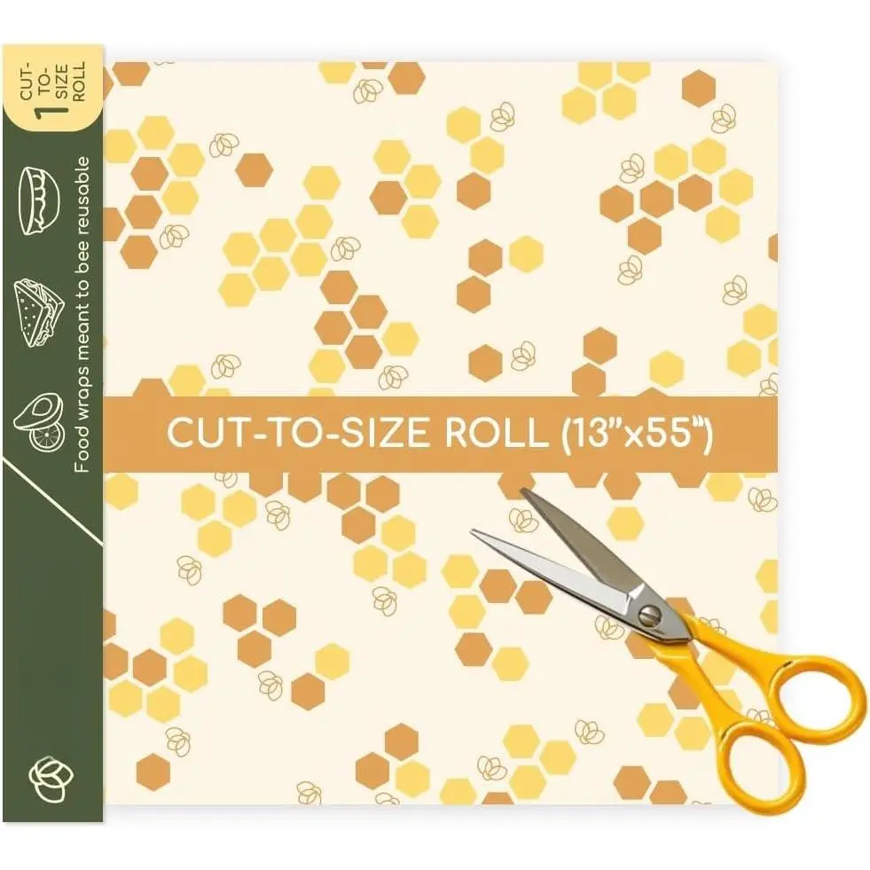 Beeswax  Wrap Roll 13” by 55”, – Non , Plastic Free,  Free, Sustainable, Environmentally Friendly,   Beeswax Wrap, Cut to Size, Signature Design