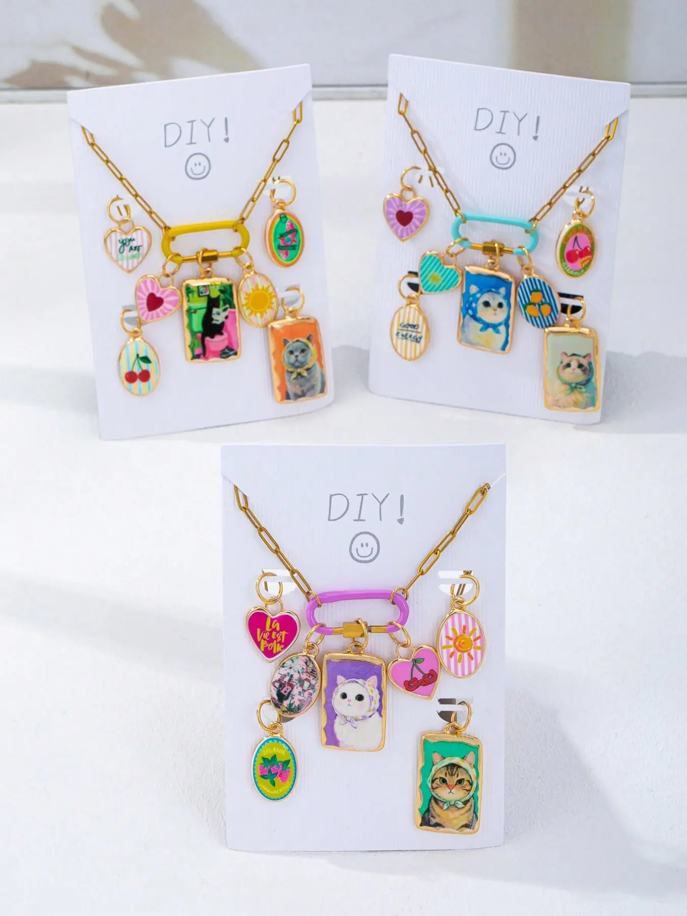 Women's Floral Heart Sunburst Fish Pendant Necklace Set, Detachable Enamel Clasp Chain, Y2K Style DIY Jewelry Kit, Maximalist Jewelry, Fashion Jewelry Set, Casual Stainless Steel, Cute Jewelry