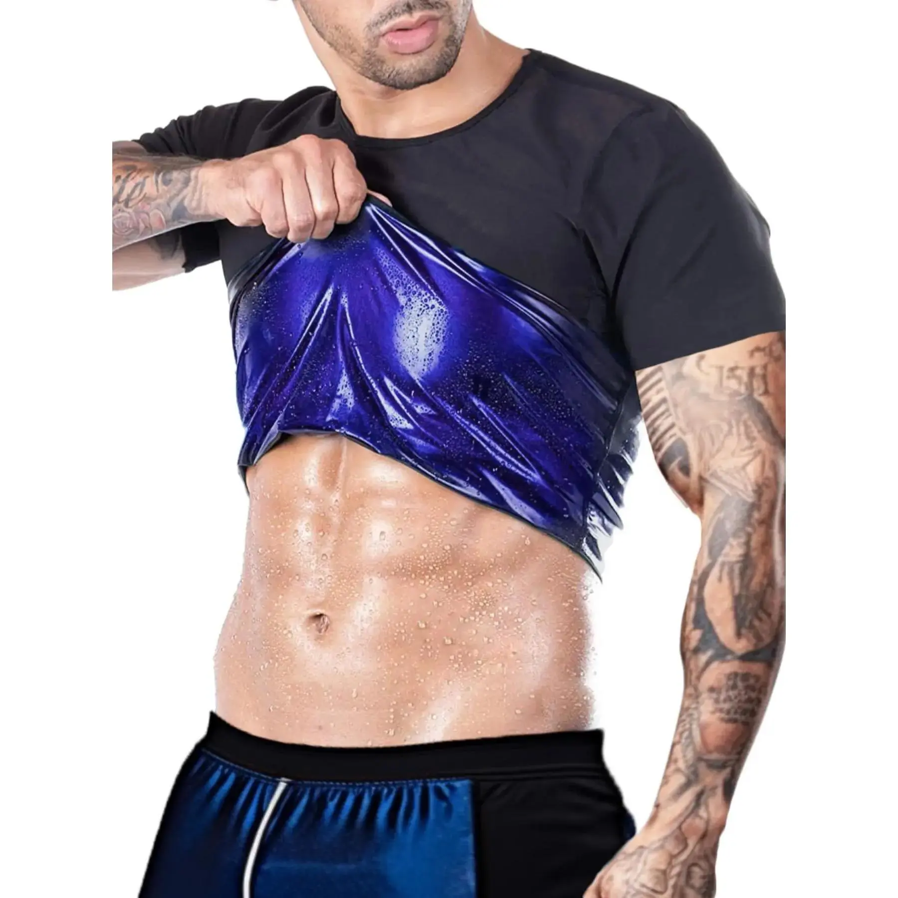 Men's Sauna Sweat T-Shirts, Athletic Short Sleeve Tee, Heat Lock Workout Compression Top, Fitness Training Shirt, Gym Daily Workout Wear, Athletic Workout Tops
