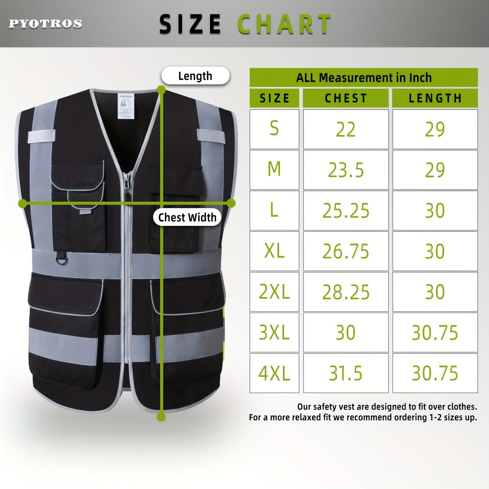 Hi Vis Reflective Safety Vest for Men & Women - High Visibility, Zip-Up with Pockets, Adjustable Waist, Ideal for Construction & Work, Black, Workwear | Highvisibility Vest | Zipup Vest