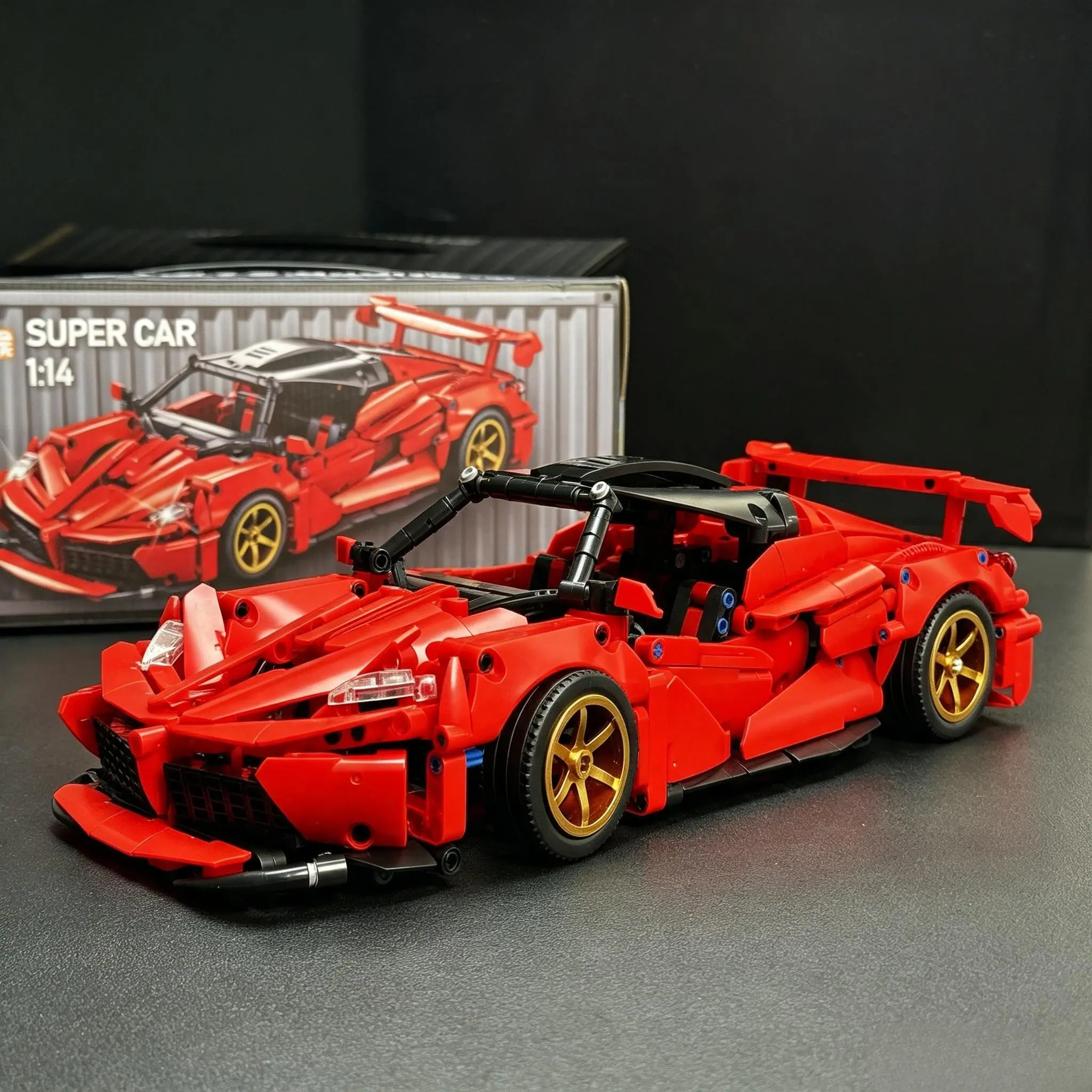 1:14 Red Supercar Building Blocks Race Car Model, Highly Restored Sports Car Bricks Kit, DIY Assembly Construction Set, Collectible Speed Racing Car Toy, Creative Desktop Ornament, Birthday Holiday Gift for  Teenagers Adult Car Enthusiasts
