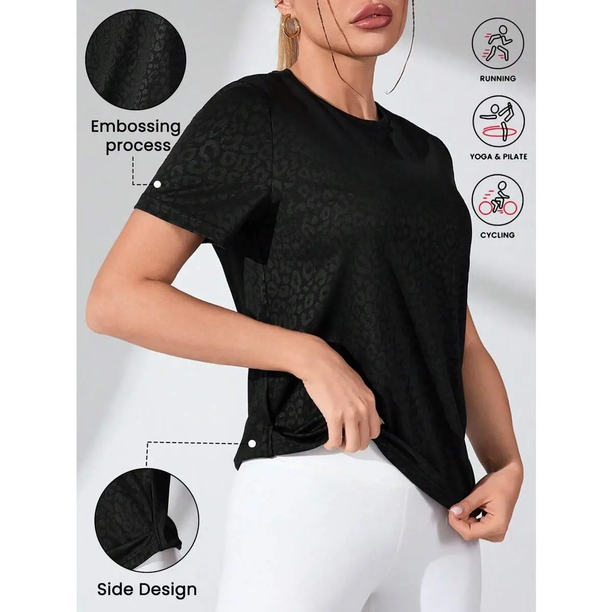 Women's Round Neck Short Sleeve Gym Wear - Casual Fitness Sport T-Shirt, Baggy/Compression/Slim Shaping Styles, Ideal for Club Use, Women's Gym Wear