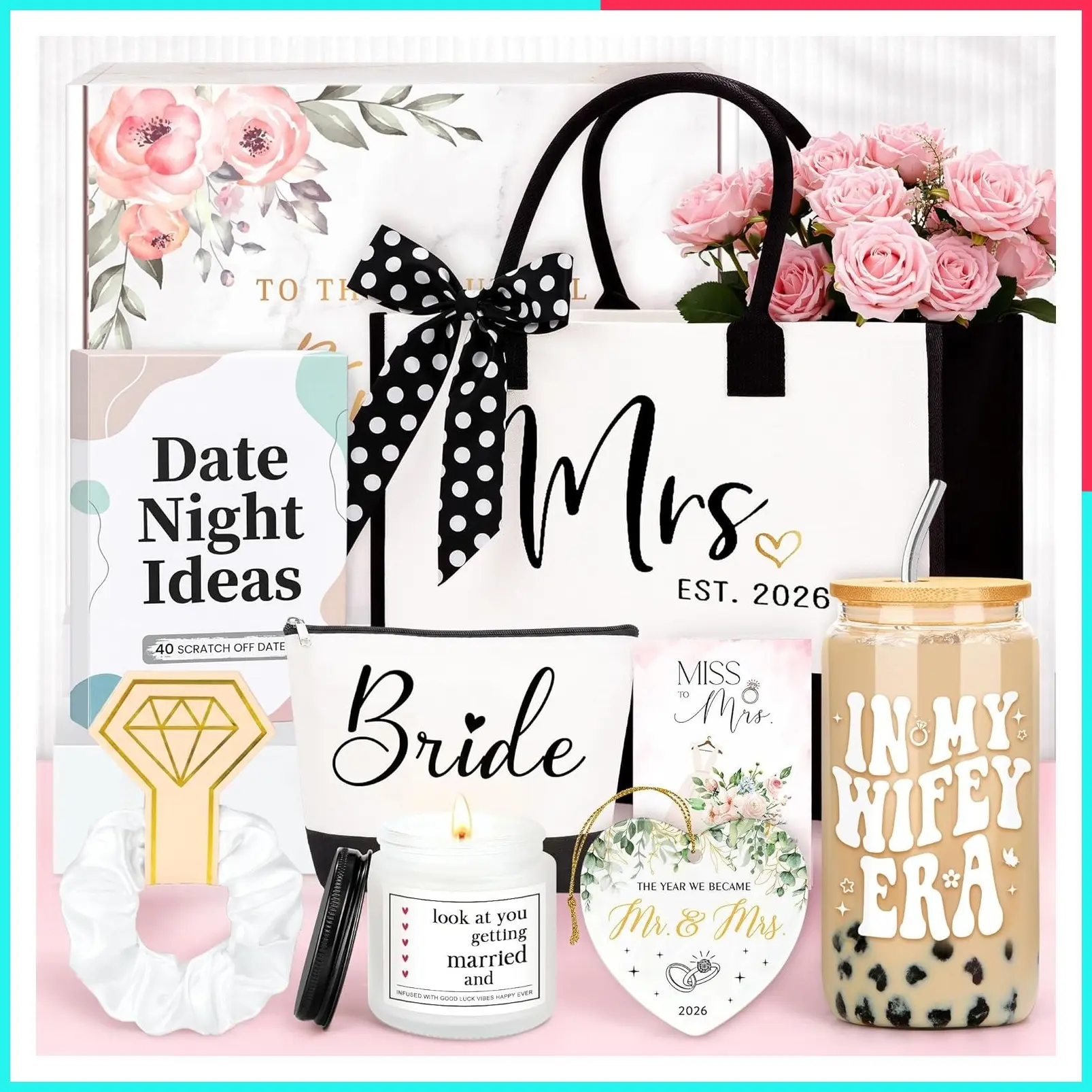 Bridal Shower Gift Box for Bride to Be - Bachelorette Party Wifey Gifts, Wedding Day Accessories, Engagement Essentials Set for Future Mrs Soon To Be Wifey
