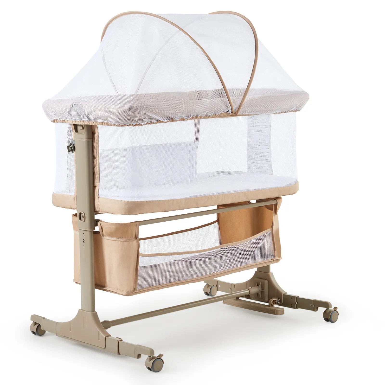 3-in-1 Bedside Sleeper Baby Bassinet for Newborns & Infants – Adjustable Height, Convertible Infant Bedside Sleeper Crib with Wheels, Removable Mosquito Net & Storage Basket