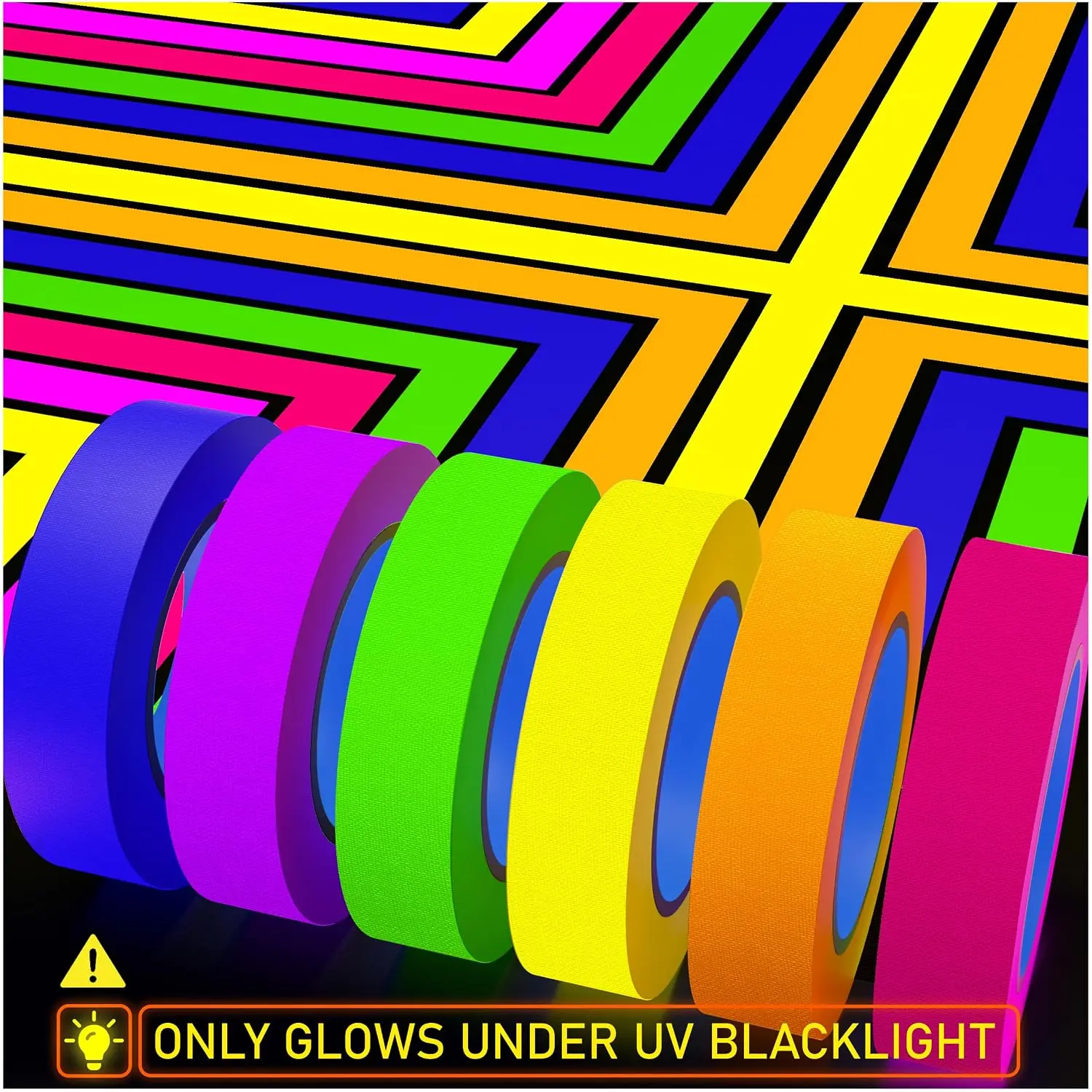 6-Pack Neon Gaffer Tape - 0.6 or 1 inch UV Blacklight Reactive Glow in The Dark Tape,  for Parties, Dance Floors, Theaters & DIY Projects - 6  Colors (0.6 inch x 15 )