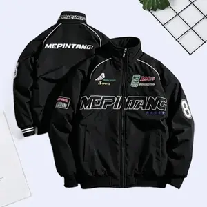 Men’s racing-style bomber jacket - graphic print with patch details, stand collar design, fleece fabric provides comfort and warmth, perfect for casual street style, everyday wear, or this season’s trendy sporty look; long sleeves.The perfect gift for me