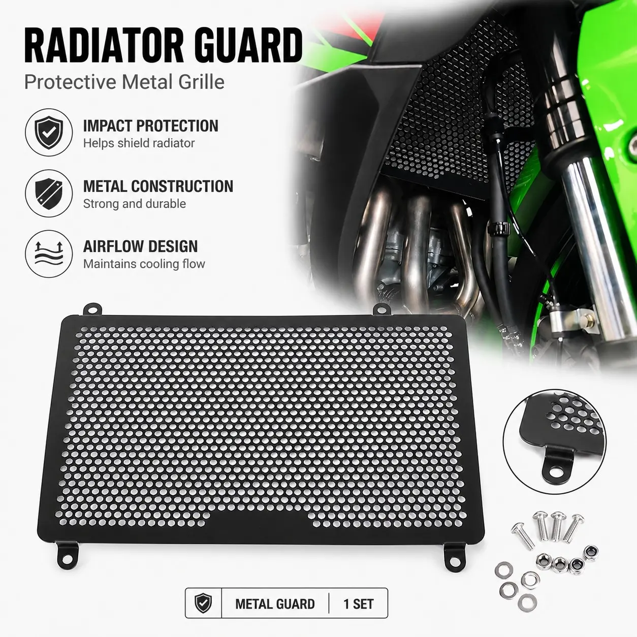Degin Motorcycle Radiator Guard Grille Grill Cover, Fits Kawasaki Ninja Zx-4rr Zx-25r Zx-4r, Aesthetic No Logo Accessory
