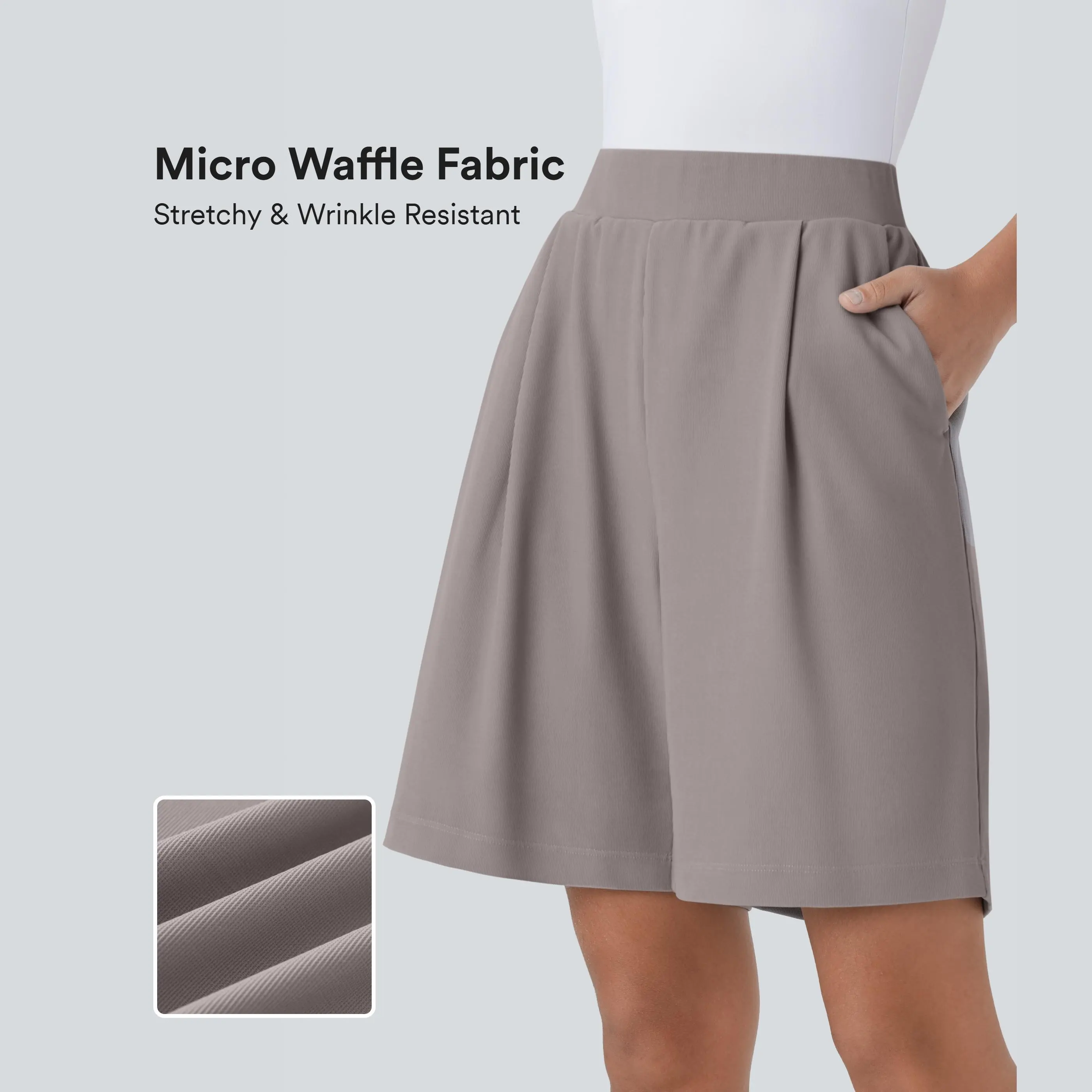 Halara High Waisted Body Sculpt Waist-Slimming Side Pocket Micro Waffle Work Shorts Halara High Waisted Body Sculpt Waist-Slimming Side Pocket Micro Waffle Work Shorts