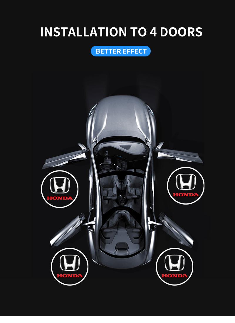 2Pcs HD Led Car Door Welcome Light Laser Projector Courtesy Lamp for Honda Civic 10th 11th Gen Hrv Jazz City Fit Accord 7 Crv