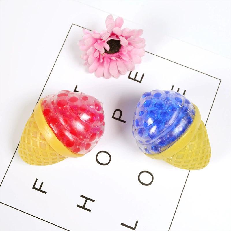 Ice Cream Squeeze Toy, Stress Relief Fidget Toy with Bubble Beads, Soft TPR Squishy Sensory Toy for Kids & Adults, Anxiety