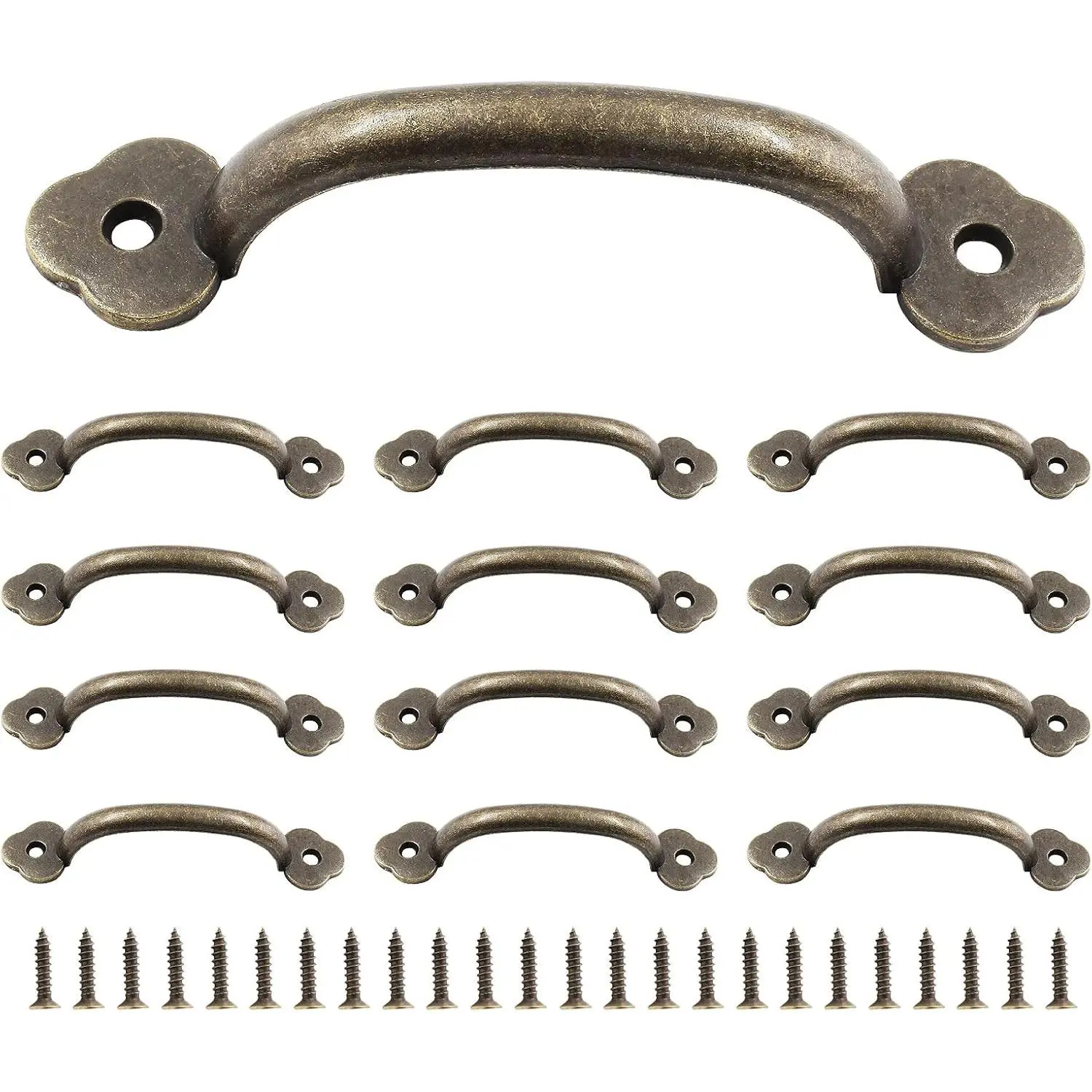 12 count 4Inch Antique Bronze Plum Blossom Box Pull Handle | Zinc Alloy, Door Handle with Screws, For Drawer, Cabinet, Wardrobes, 3.2Inch Hole to Hole