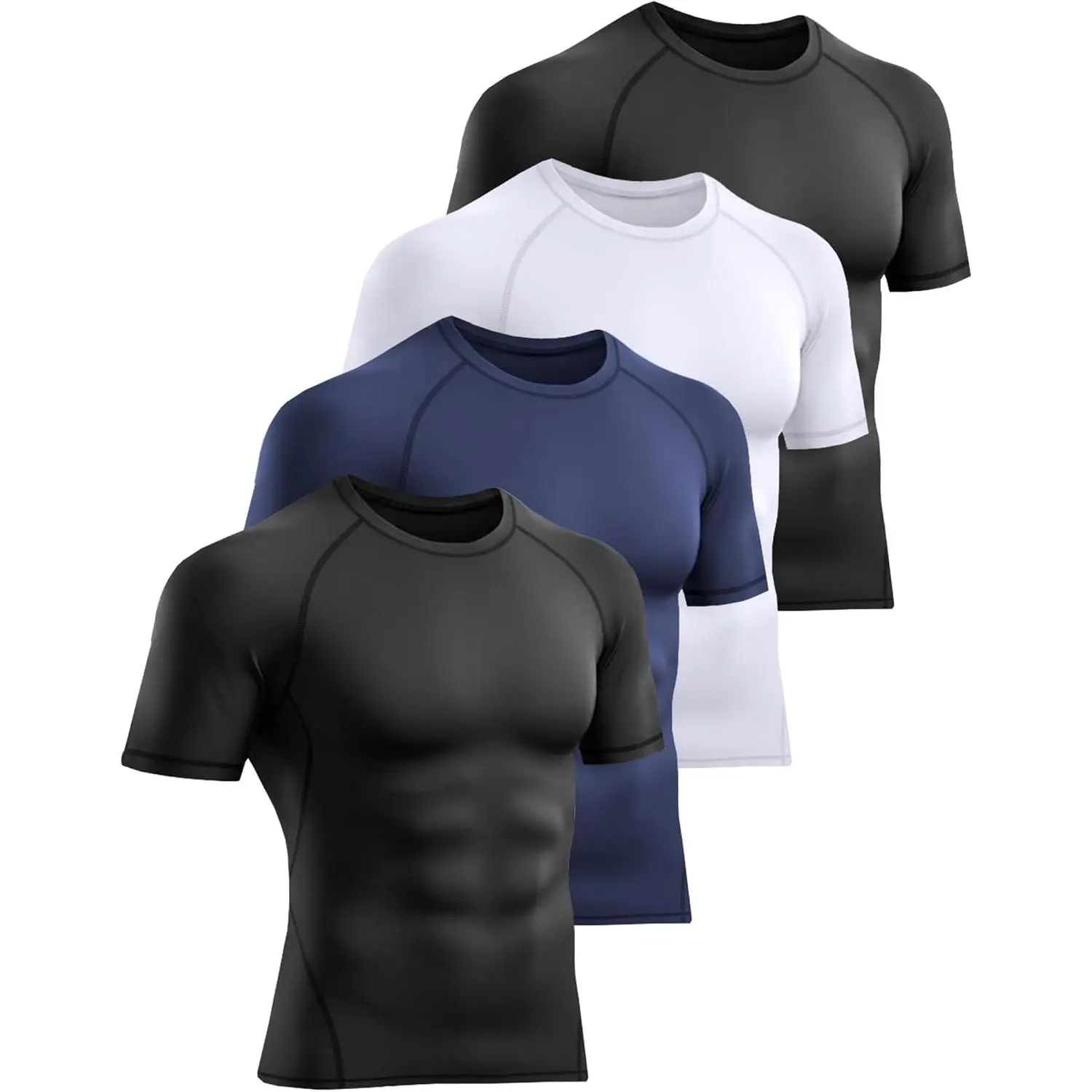 4 Pack Men's Compression Shirts Short Sleeve Cool Dry Workout T-Shirt Undershirt Rash Guard for Gym Running(Gift)
