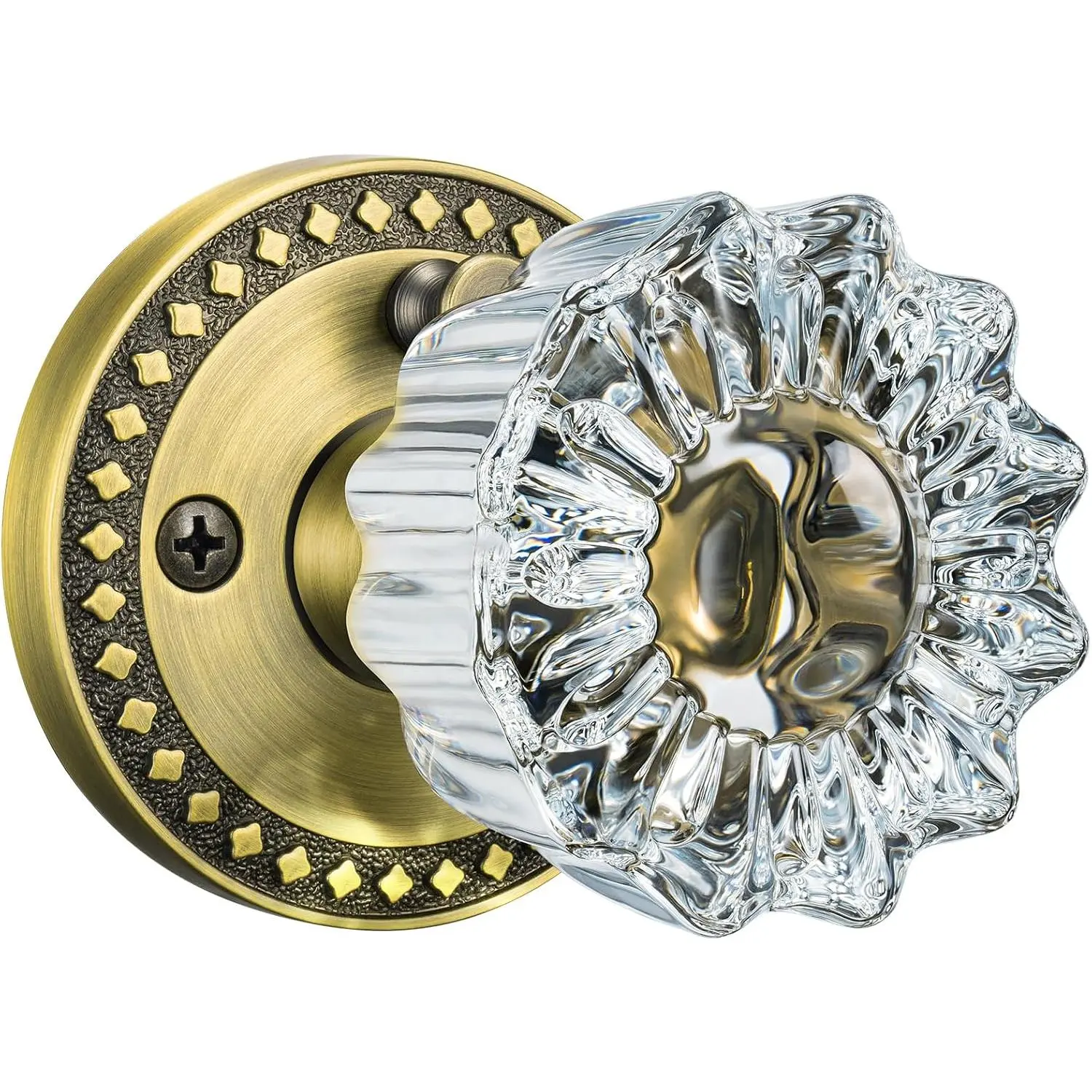 Glass Door Knobs, Antique Brass Door Knob Interior, 1 Pack | Plum-flower   Door Knobs with Lock, Zinc Alloy Glass Doorknob for Bedroom Bathroom,  Antique Door Knob