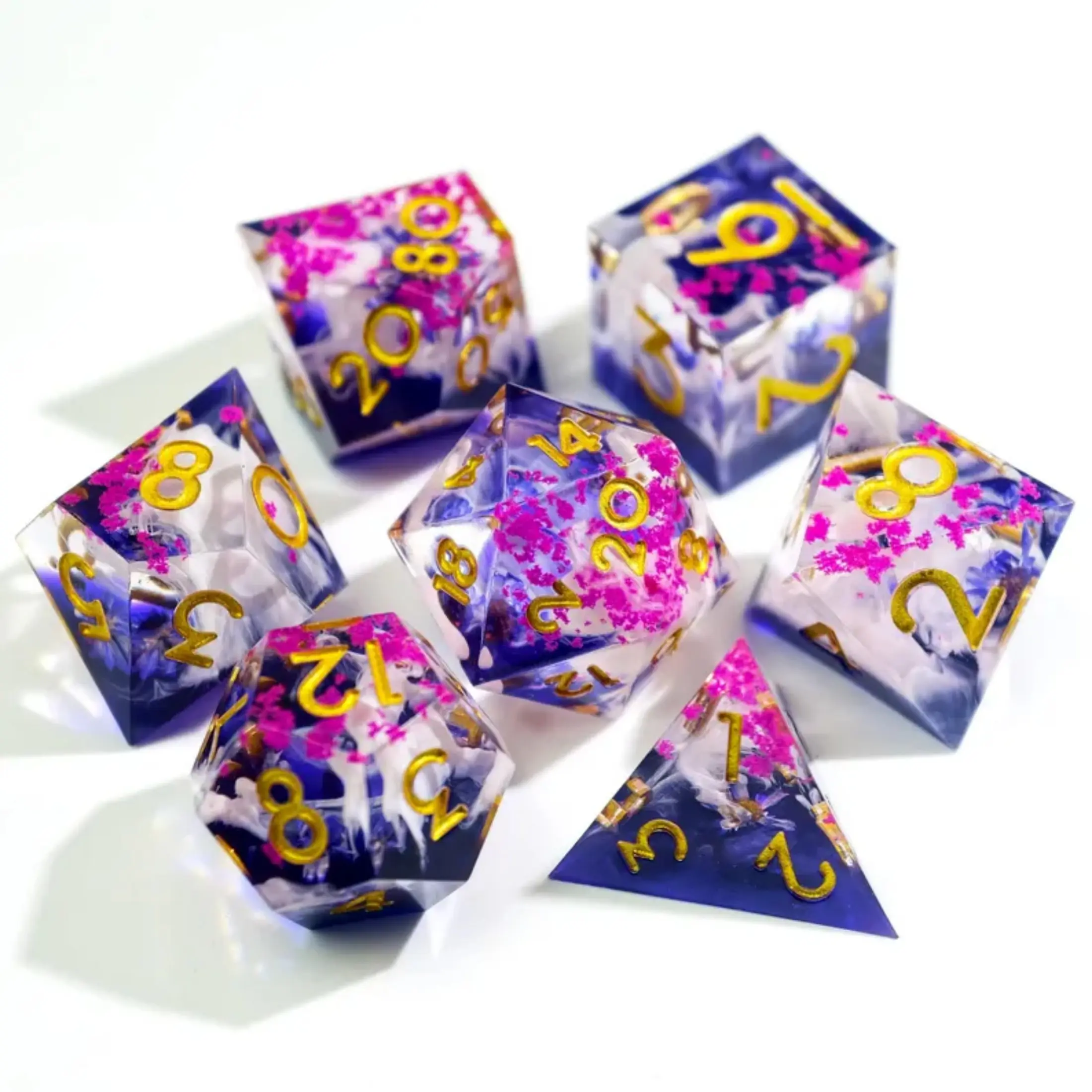 Dreamy Garden Floral Dnd Dice Set, Sharp Edge Resin Polyhedral Dice, Handmade Flower Embedded Dice, Ideal for Dungeons & Dragons Rpg