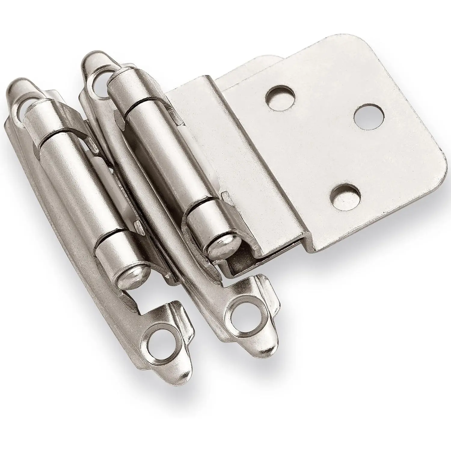 3/8" Inset Cabinet Hinges Brushed Nickel (1 Pair -2 Pcs) Offset Self Closing Cabinet Hinges for Kitchen Cabinets Satin Nickel w/Silicon Bumpers & Upgraded Screws