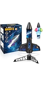 SUNDAY MIRTH Rocket Launcher for Kids -200 Feet of Flight Altitude, Auto Electric Rocket Toys with Safe Parachute, Outdoor Toys Easter Basket Stuffers Birthday Gifts for Boys & Girls Age 6 7 9 10 12 8-13 Years Old