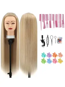 28 Inch Styling Head for Hairdressers, 100% Synthetic Fibres, Includes Free Clamp & DIY Braiding Set, Ideal for All Seasons