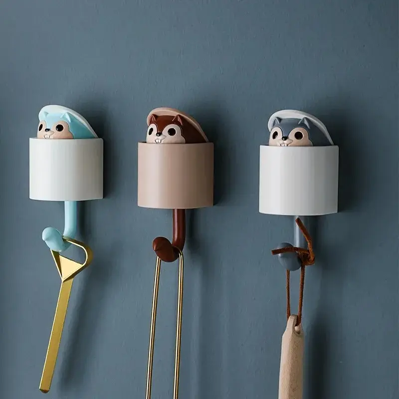 1 Pcs Squirrel Hook Viscose Hook Free Punch Household Cartoon Cute Decorative Door Key Hook Clothes Hook
