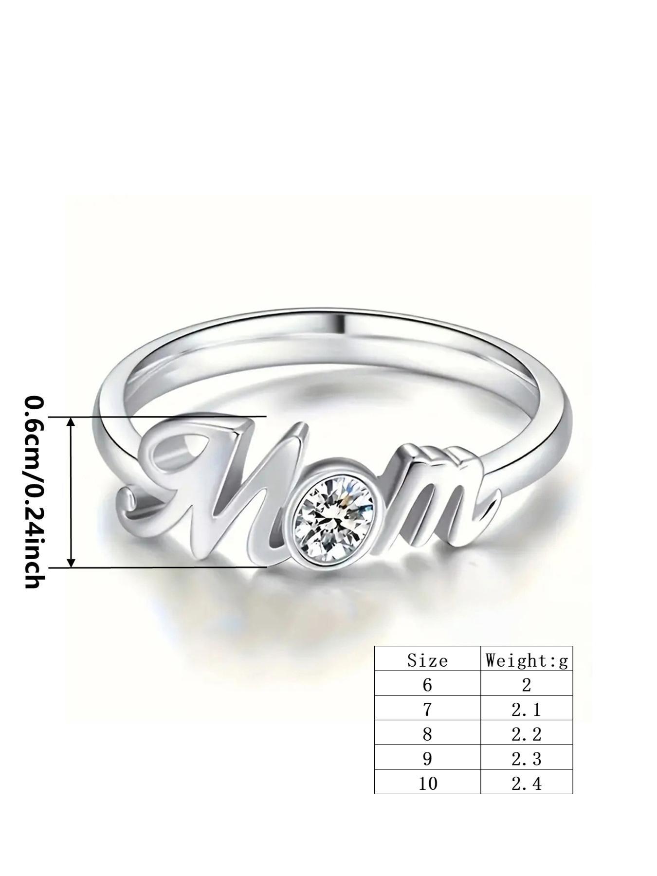 925 Sterling Silver Fashion Mom Letter Design Ring, Rhinestone Decor Ring for Women, Trendy All-match & Exquisite Jewelry for Birthday Gift, Statement Rings