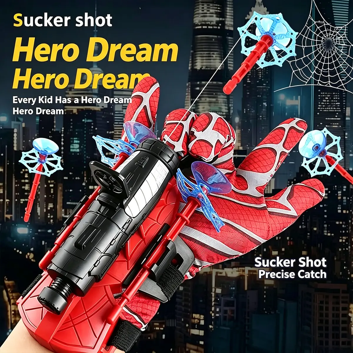 Spider Silk Launcher Glove, Soft Bullet Gun, Kids Suction Cup Educational Toy, Recyclable Spider Web Spray, Party Costume Prop