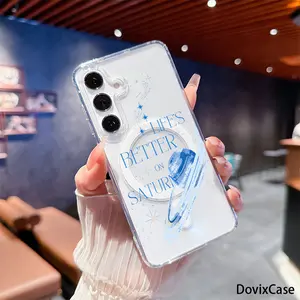 Life Is Better on Saturn with Cosmic Star Glow HD Clear Shockproof Transparent Acrylic Magnetic Printed Phone Case for Samsung Galaxy S26 S25 S24 S23 S22 S21 S20 Fe Plus Ultra Edge S10E A57 A56 A55 A54 A37 A36 A35 A34 A26 A25 A24 A23 A17 A16 A15 A14 A07