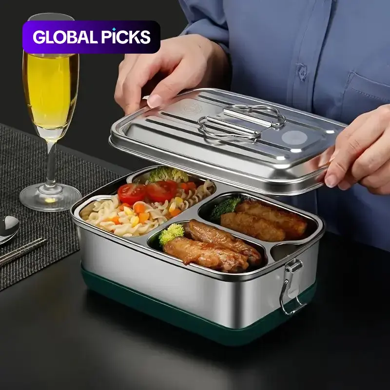 Heavy-Duty 304 Stainless Steel Lunch Box, 2L Large Capacity, Leakproof Food Container, Internal Dividers, Office, School, Camping, Travel, Stainless Steel Food Containers #GLOBAL PICKS