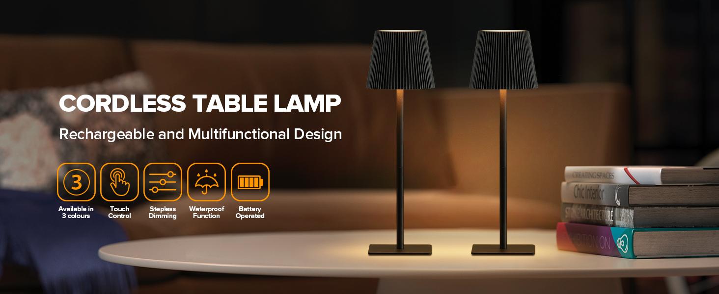 ( Black)Cordless Table Lamp LED Desk lamp,5000mAh Rechargeable Touch Night Light Wireless Minimalist Design for/Restaurant/Bedroom/Bars/Outdoor Party/Camping/Coffee Shop