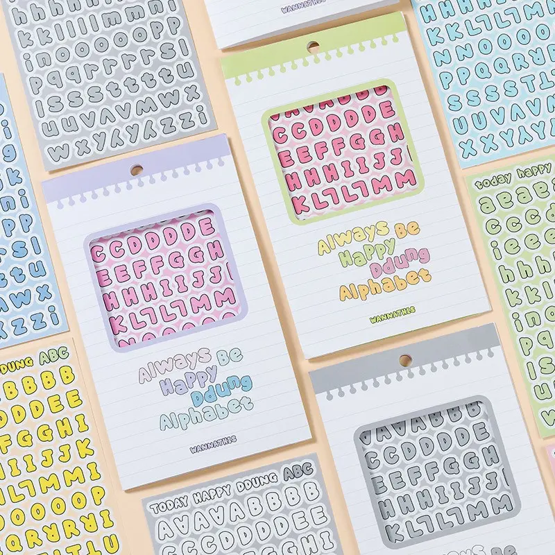 8pcs Cute Candy Color Alphabet Stickers, Full Case Letters, Transparent Material, Ideal for Handmade Crafts & Decorations