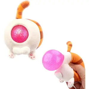 Stress Buster Plushie Squishy Ball–Squeeze Toy with Soft Plush Cover, Anxiety Stress Relief for Adults & Kids, Portable Fidget Decompression Ball for Office Home(Ginger Cat)