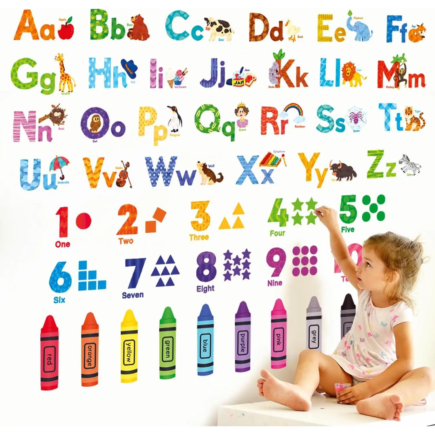 Animal Alphabet & Numbers Wall Stickers for Kids Room  Educational wall decor, Peel and stick, Removable wall decals, Letter learning, Classroom, Playroom, Nursery, Homeschool