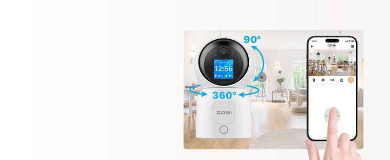 ZOSI 4MP 2 Way Video Security Camera, C519M 360° View HD Monitor, Plug-in 2.4G/5G Dual-Band WiFi Smart Home Indoor Cam,One-Touch Call,Human Detection,Pan/Tilt,Cloud & Memory Card Storage Recording Night Vision Privacy Mode