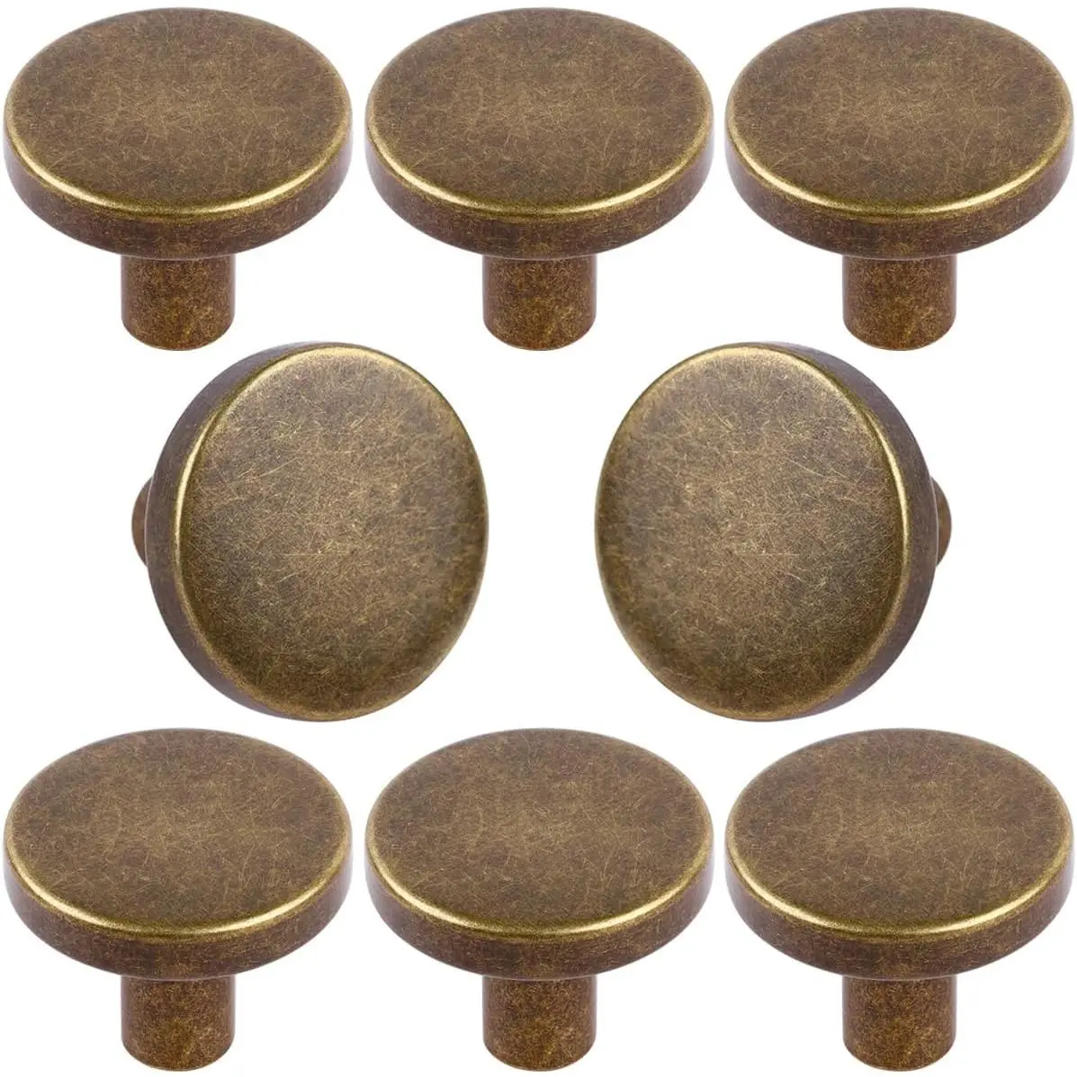 8 count Brass Round Antique Zinc Alloy Kitchen Cabinet Window Knobs Cupboard Door Knobs Drawer Handle Pulls Dresser Knobs with 8 Pack Screws for Bathroom Drawer Door Hardware