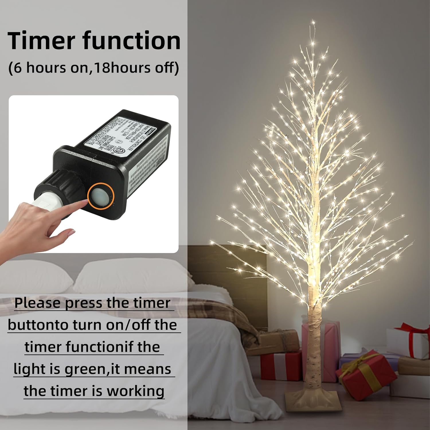 5FT Lighted Birch Tree with Twinkle Lights, 560 LED Warm White Lights with Timer, LED Lighted Christmas Tree for Indoor Outdoor  Room Wedding Party Christmas Decorations