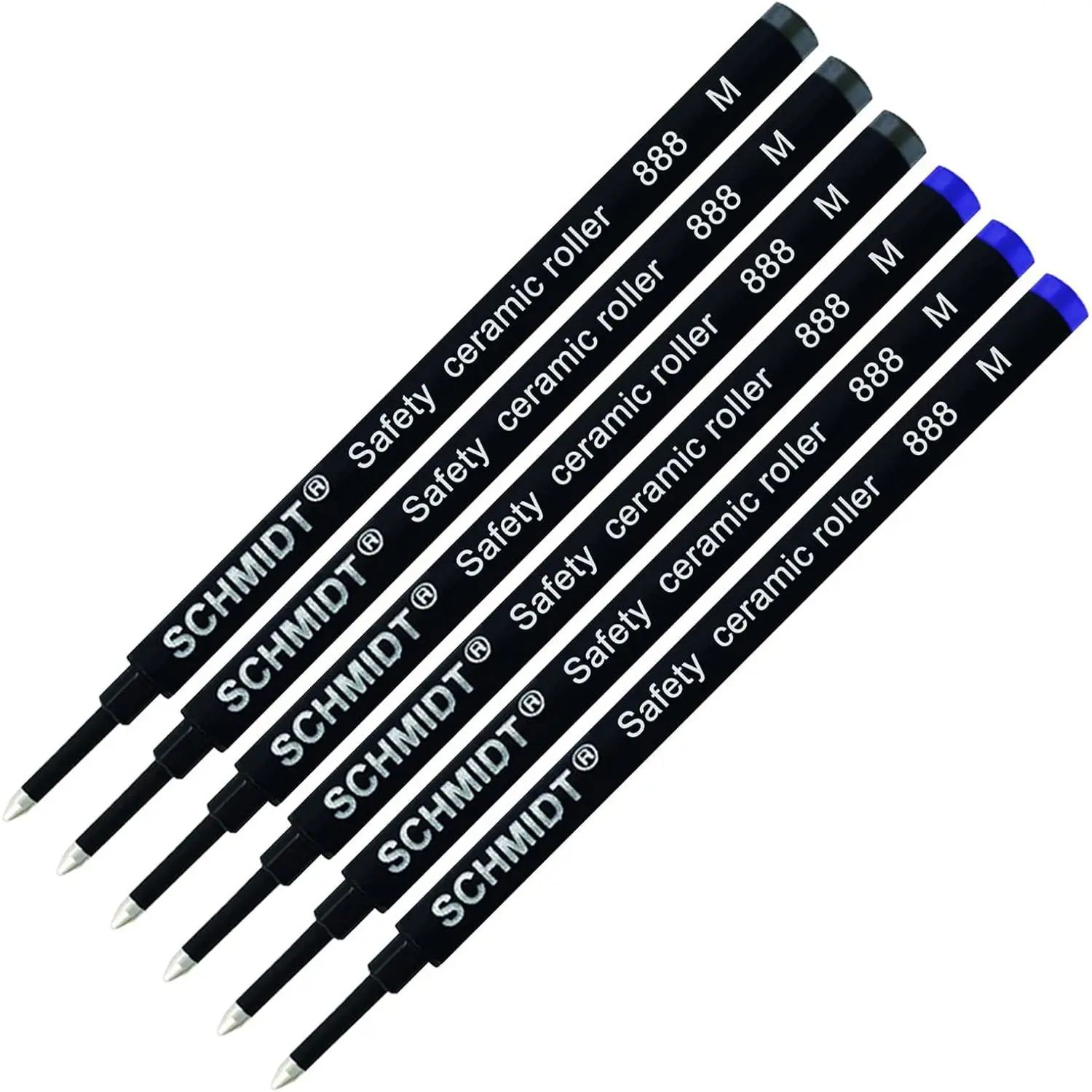 Pack of 6 -  888 M Safety Ceramic Rollerball Refill Blue/Black Ink Medium Tip