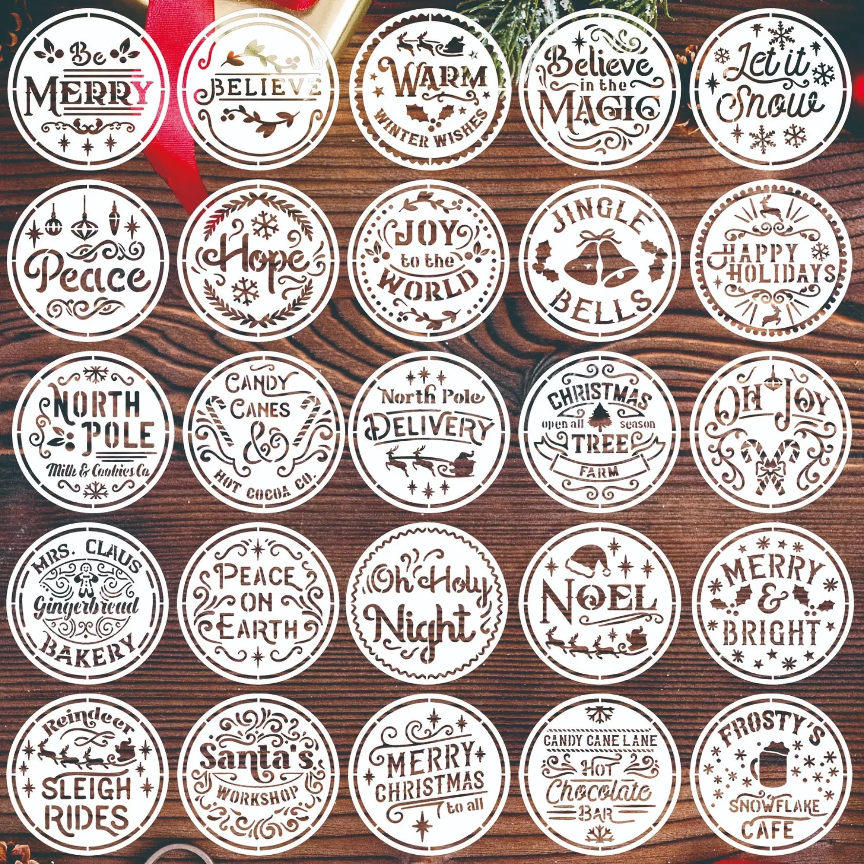 25 Piece Small Christmas Templates, 4 Inch Holiday Stencils, Vintage Festive Designs, Perfect for Wood Painting Projects