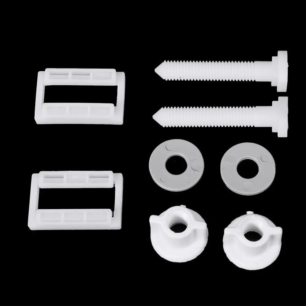 2Pcs White Plastic Toilet Seat Screws and Nuts with Washers, Universal Hinges Toilet lid Fastener Parts Kit, Hinge Bolts Screws Replacement Parts for Mounting Toilet Lid, Toilet Seat Accessories