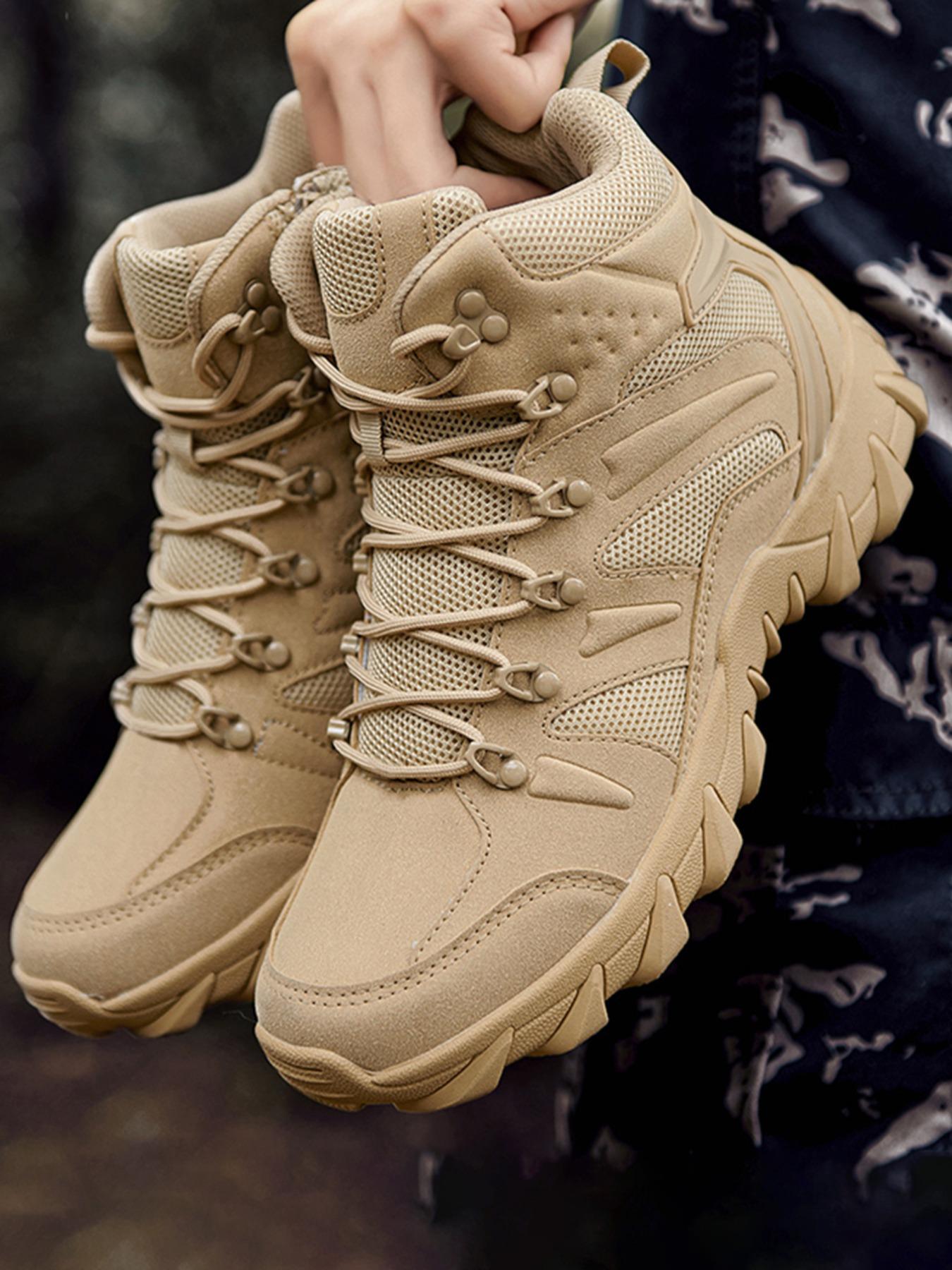 Men's Fashionable Plain Color Boots, Casual Comfortable Breathable Non-slip Boots, Outdoor Boots for Men, Lightweight Tactical Boots