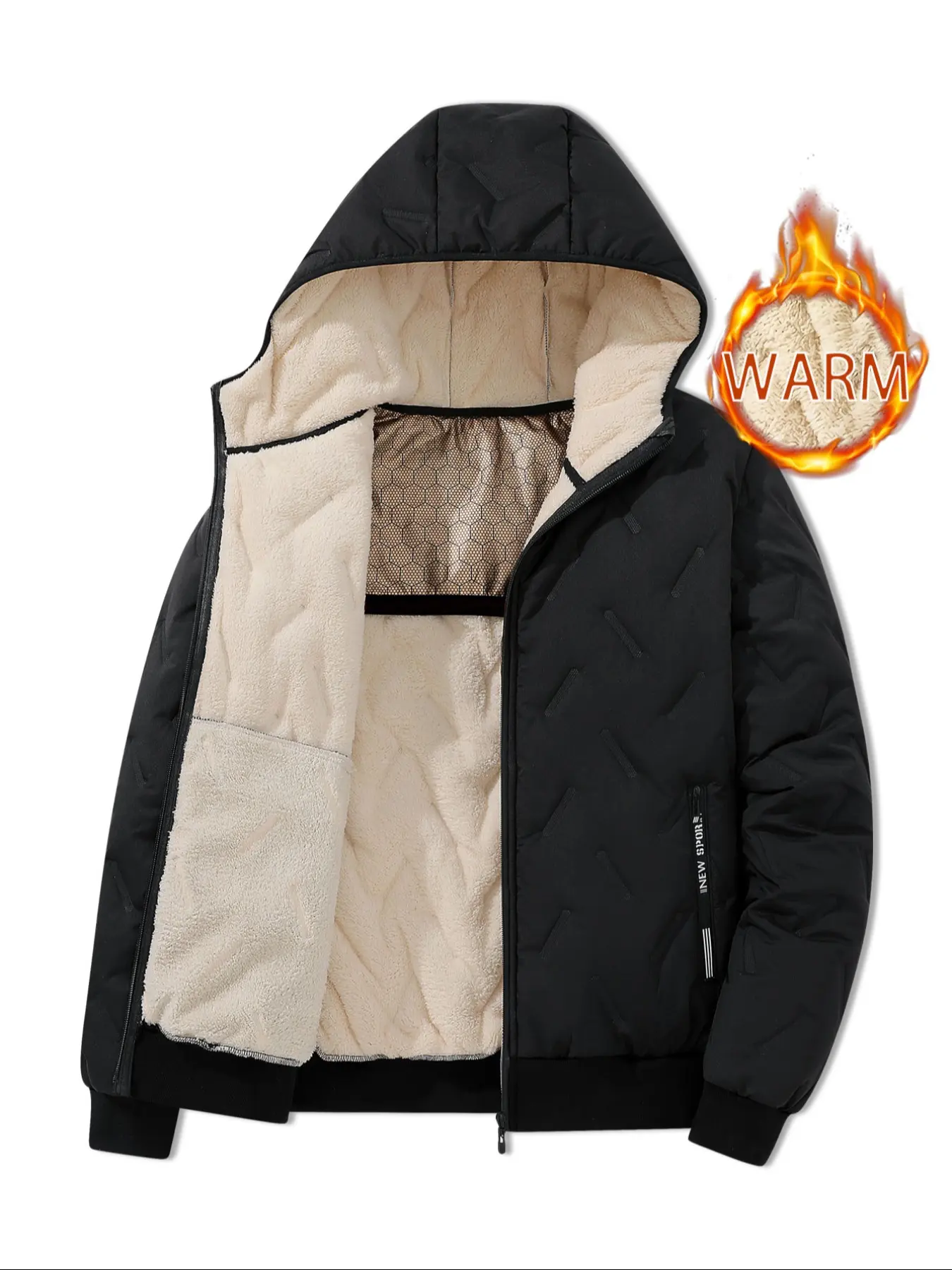 Boys' Solid Color Casual Stylish Warm Hooded Zip Front Jacket, Long-Sleeve Zip-Up Design with Pockets, Perfect for Fall & Winter, Thick Warm Outerwear, Zipper Pocket Jacket, Solid Color Jackets