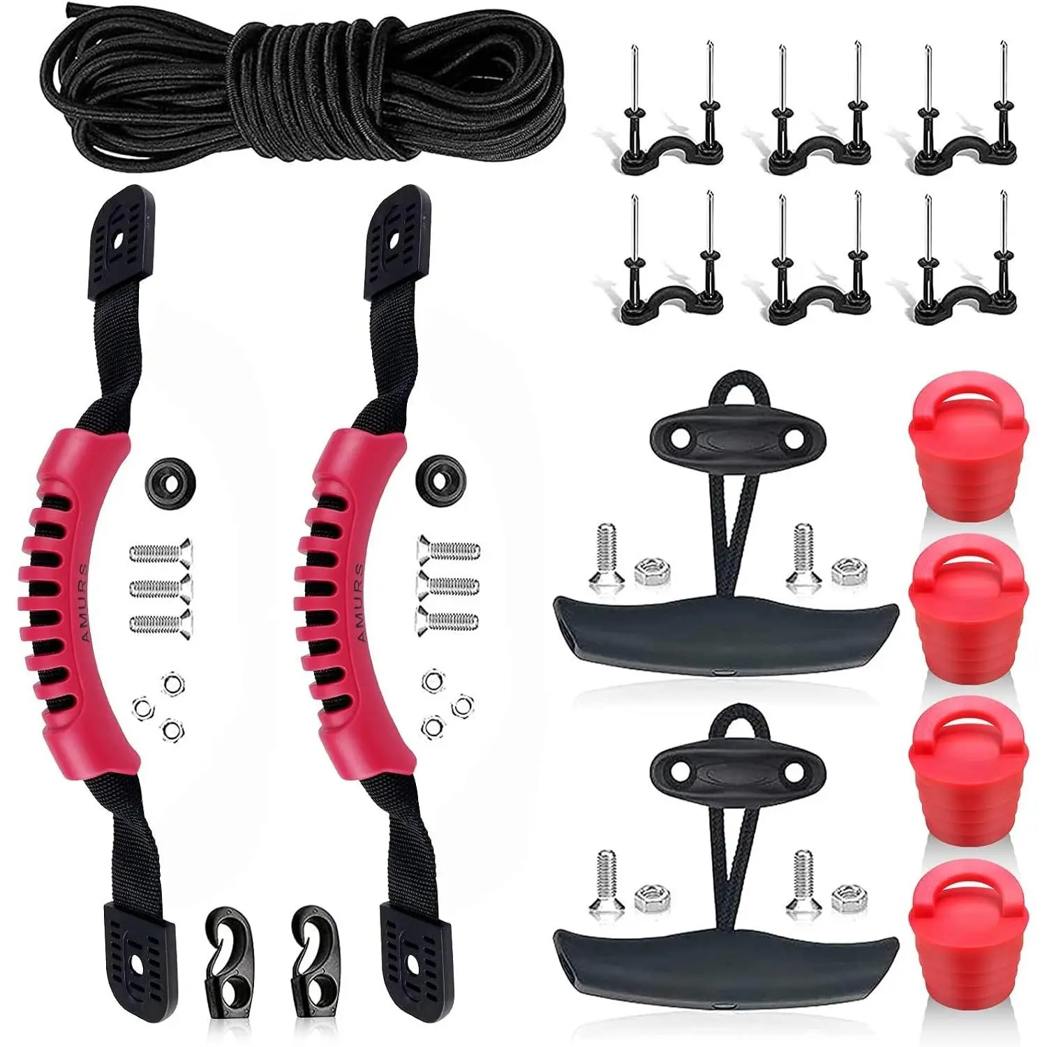 Kayak Carry Handles Kayak Accessory Kayak Scupper Plug kayak handles  and T-Handle with 8  Bungee Cord Tri-Grip Rivet Pad Eyes Kit Kayak  for Lifetime,,Emotion Canoe Boat