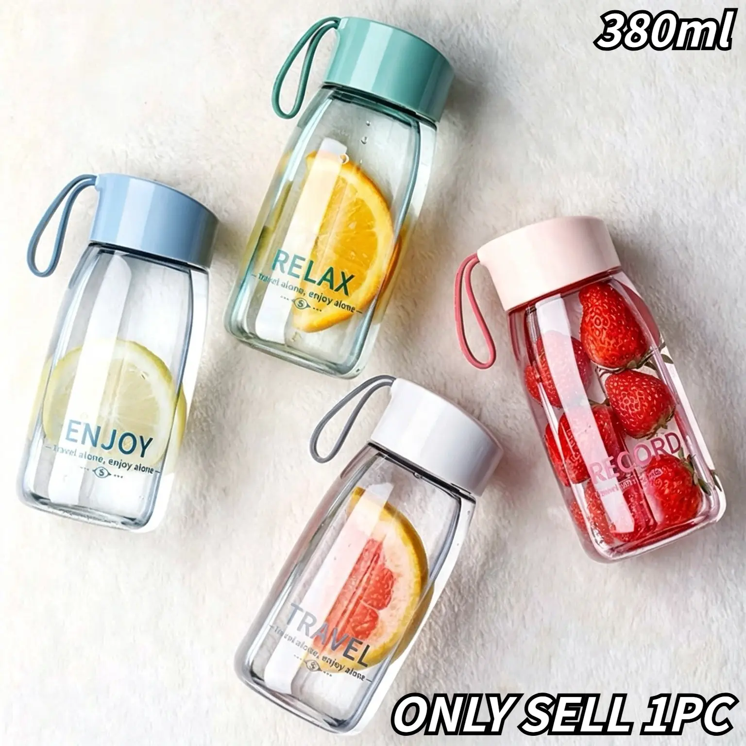 Mini Portable Cup, 380ML Macaron Color Plastic Water Bottle, Leak-Proof Spiral Lid, Ideal for Summer, Office, Beach, Camping, Hiking
