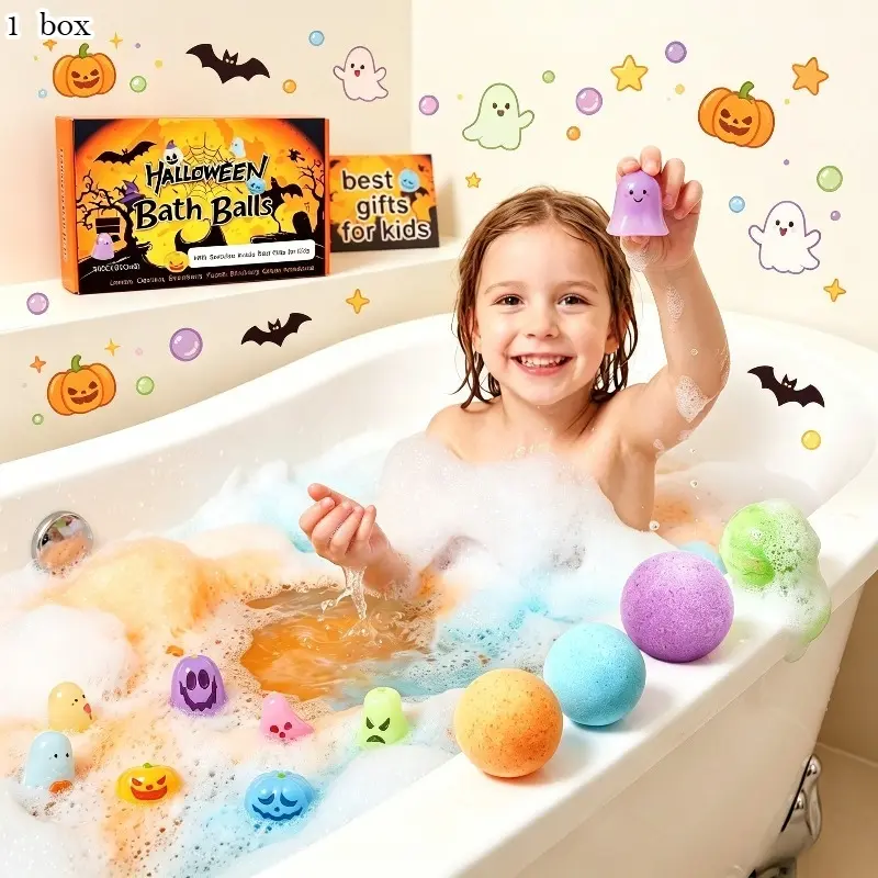 6 Bath Bombs with 6 Toys, Halloween Toy Bath Bombs, Colorful Fun Fizzy Bath Balls, Mild & Moisturizing, Skin Cleansing for Daily Bath