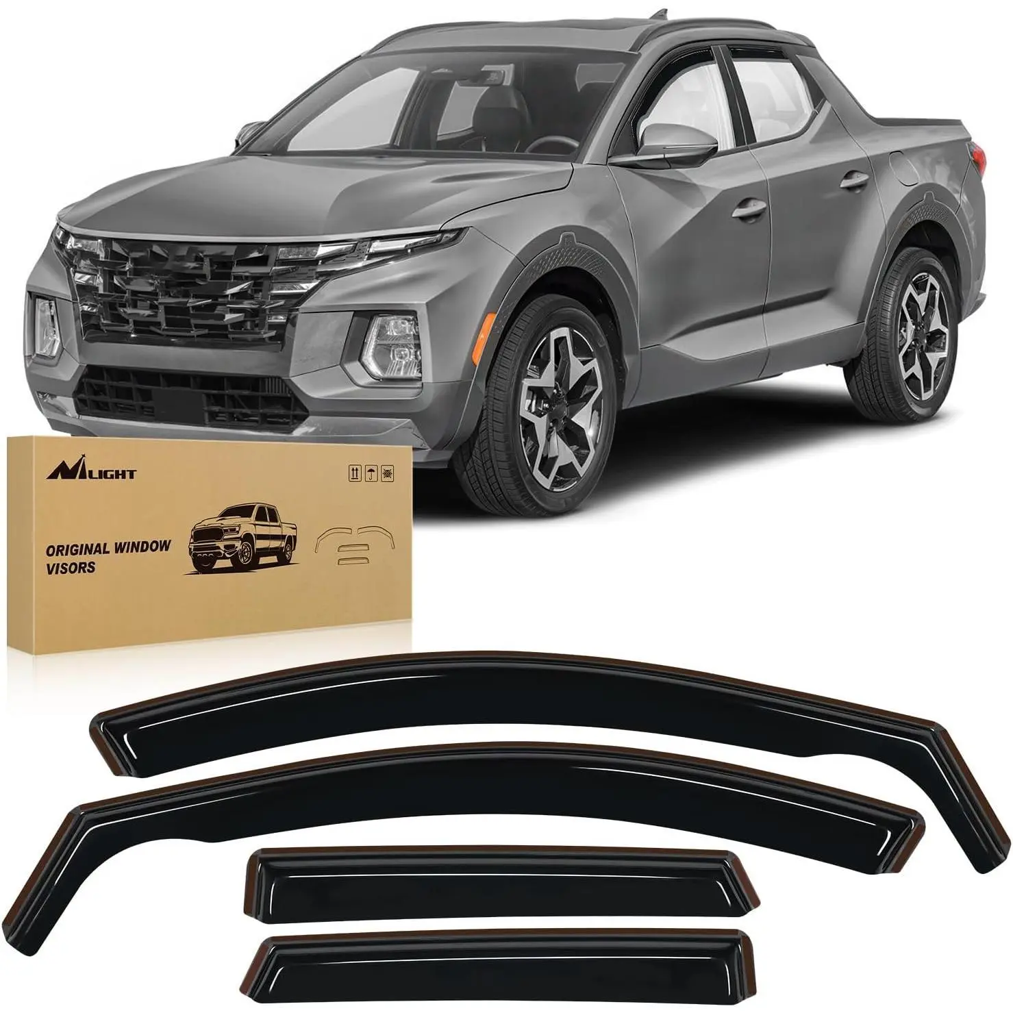 Nilight Acrylic Vent Window Visors for Hyundai Santa Cruz 2022-2026, Inside-Mount All-Weather Rain Guards, Smoke-Tinted Anti-Fog Wind Protection Side Window Deflectors, 4 Pieces