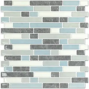 Thicker Design Peel and Stick Tile Backsplash, 12"x12"Stick  Backsplash for Kitchen, Self Adhesive Tile for Kitchen Backsplash and Bathroom(10 Sheets, Grey&Blue)