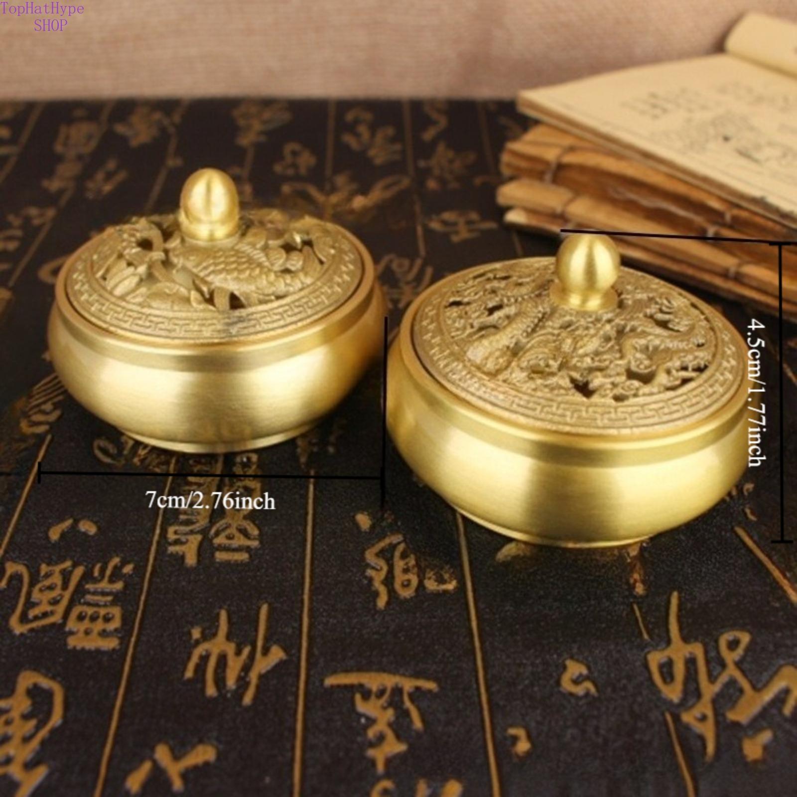 Vintage Brass Incense Burner with Double Fish & Dragon Phoenix, Chinese Style Zen Home Decor, Creative Tea Ceremony Ornament for Indoor Use