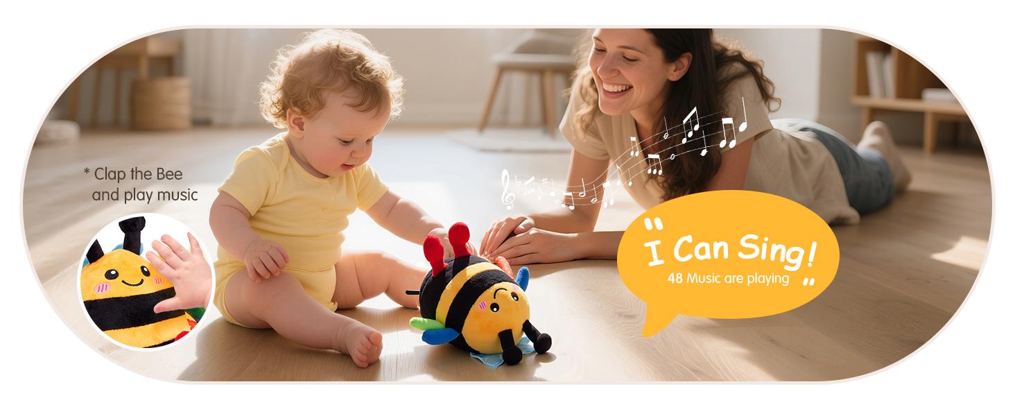 Baby Toy for 6 + 12 18 Months – Crawling Musical Dancing Bouncing Learning Bee Plush, Interactive Tummy Time Toy for 1 2 3 Year Old Boys Girls Baby Easter Basket Stuffers